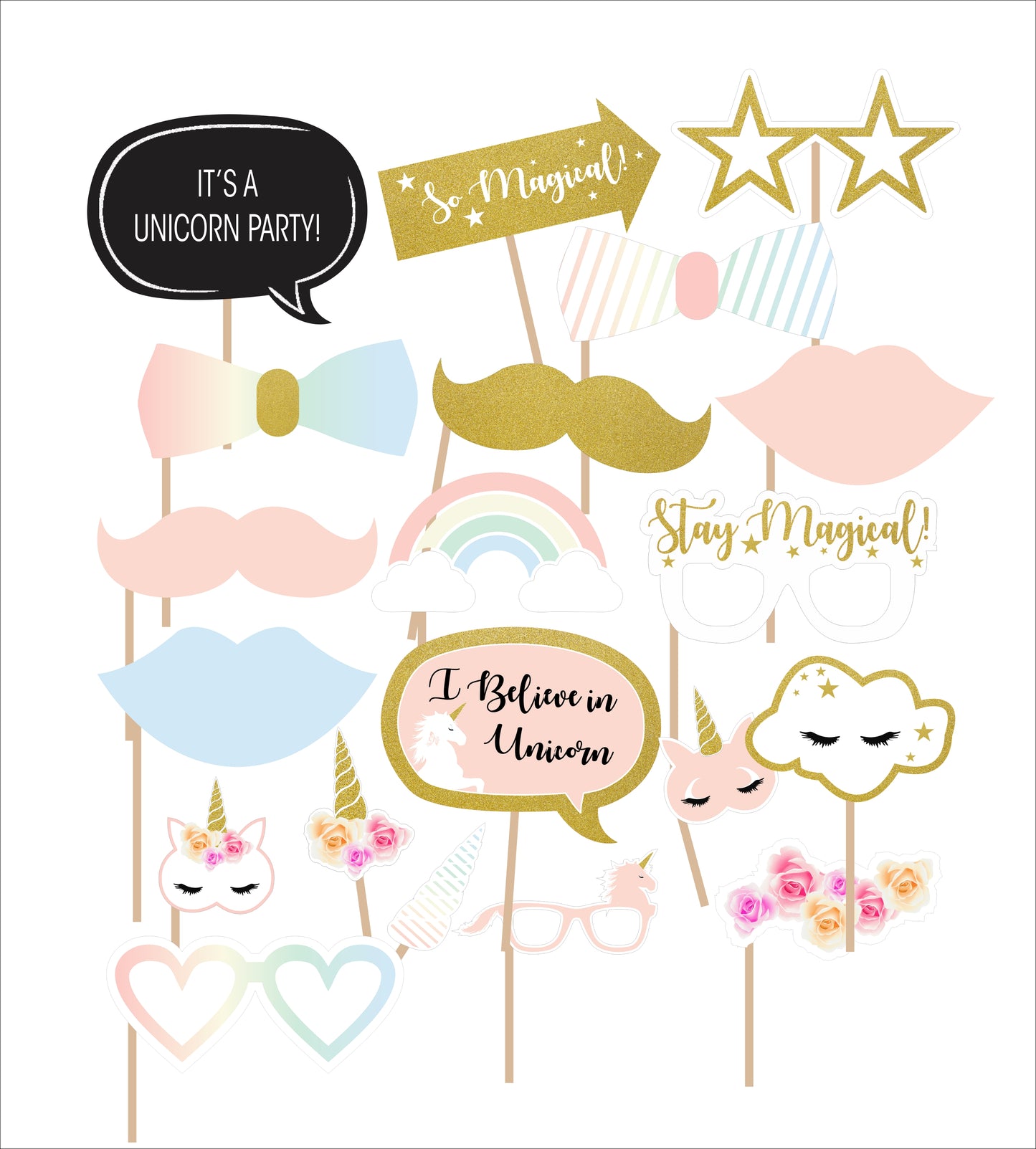 Unicorn Theme Birthday Party Photo Booth Props Kit