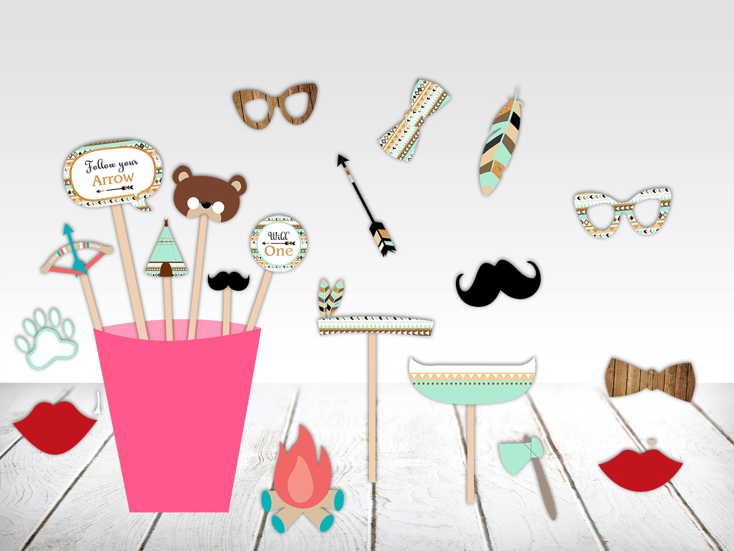 Wild One Birthday Party Photo Booth Props Kit
