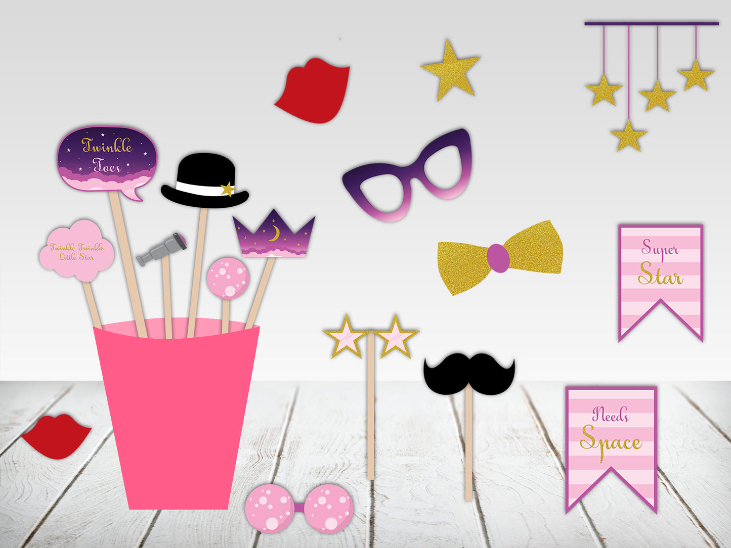 Twinkle Twinkle Little Star Theme Birthday Party Photo Booth Props Kit