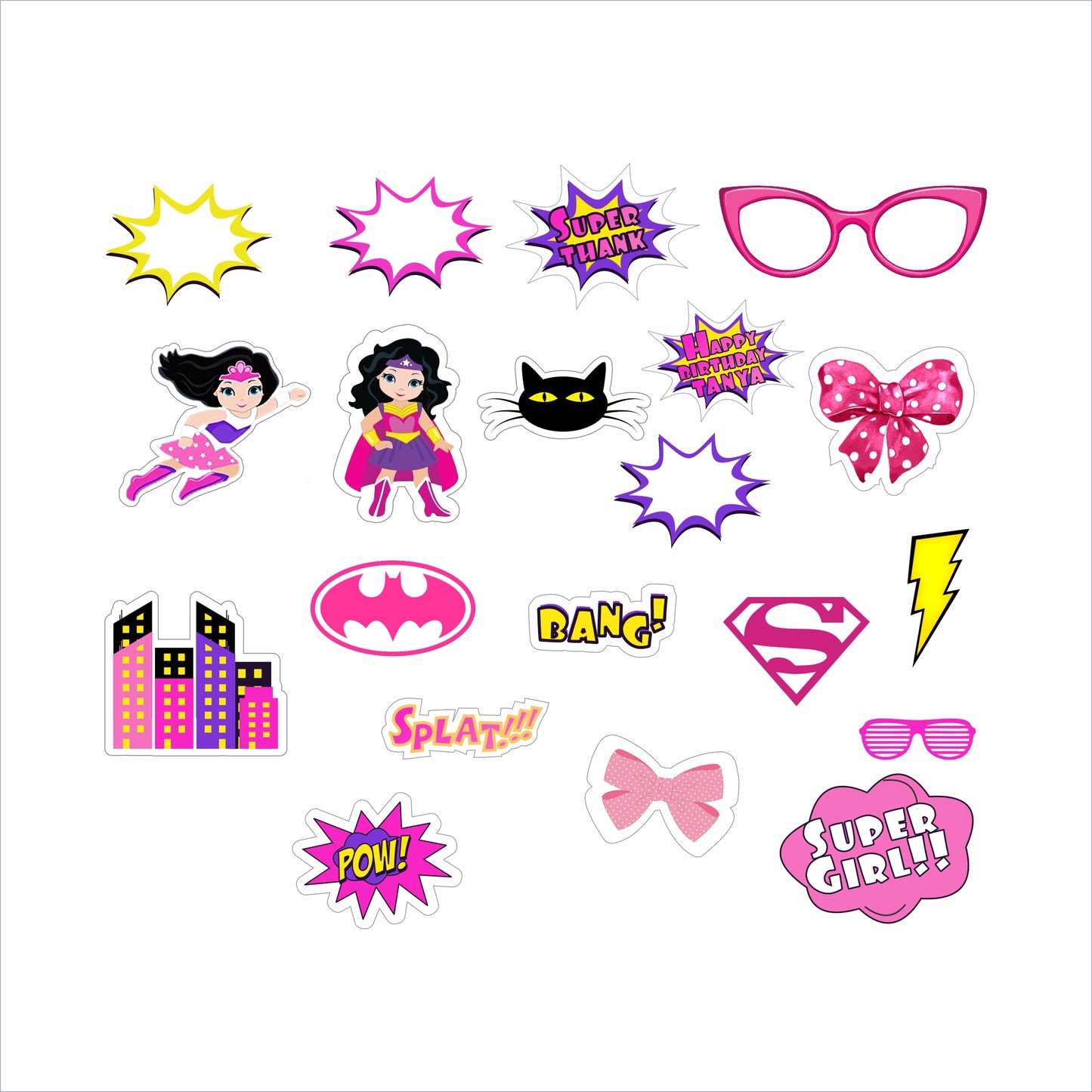 Super Girl Theme Birthday Party Photo Booth Props Kit