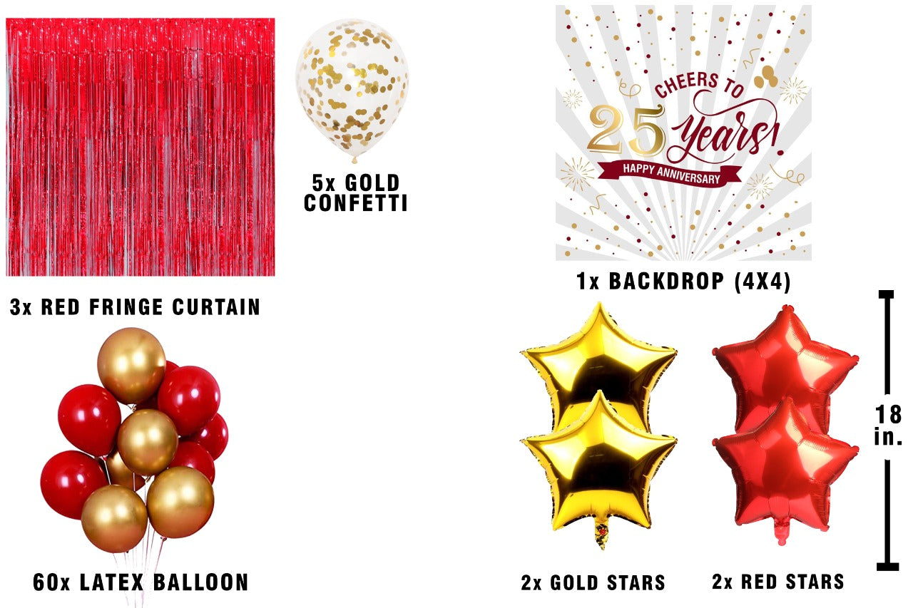 Cheers to 25th Party Decorations Complete Set for Anniversary Party -Backdrop & Decorations Kit Pump Glue Dot & Balloon Strip