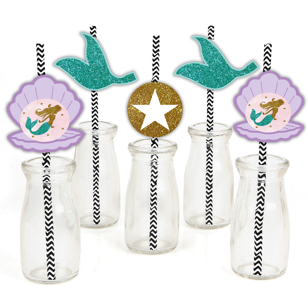 Mermaid Theme Birthday Party Paper Decorative Straws