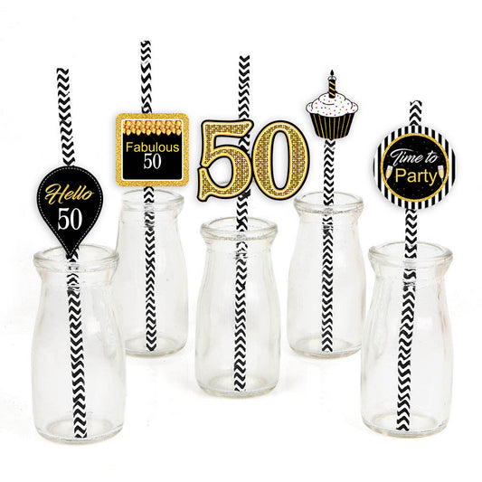 50th Birthday Party Paper Decorative Straws