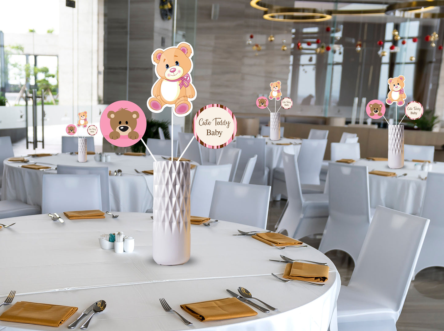 Cute Teddy theme Welcome Baby Girl Table Toppers for Decoration