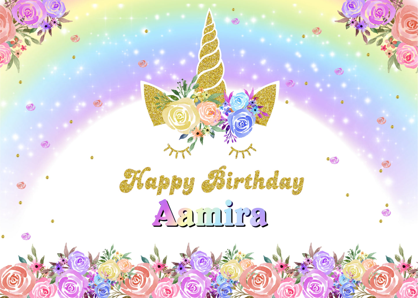 Personalize Unicorn Birthday Party Backdrop Banner