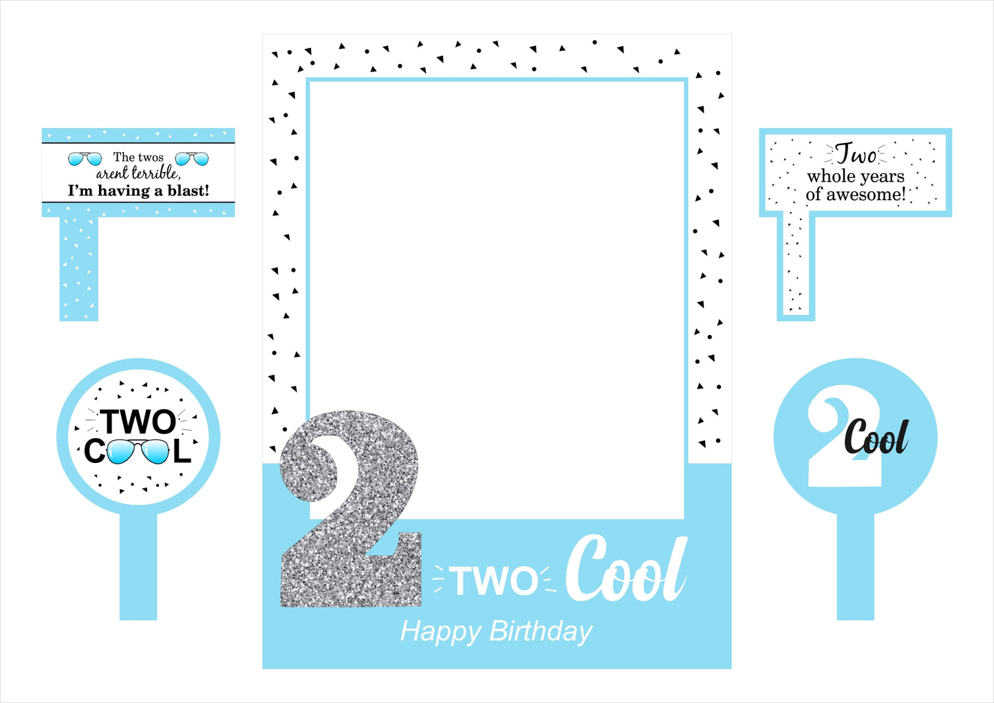 Two Cool Second Birthday Party Selfie Photo Booth Frame & Props