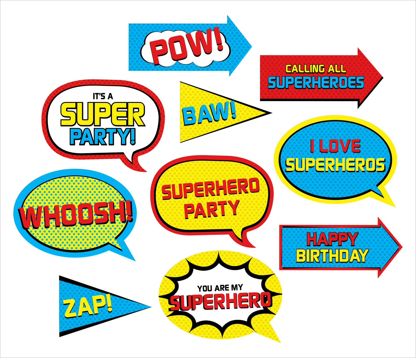 Super Hero Theme Birthday Party Photo Booth Props Kit
