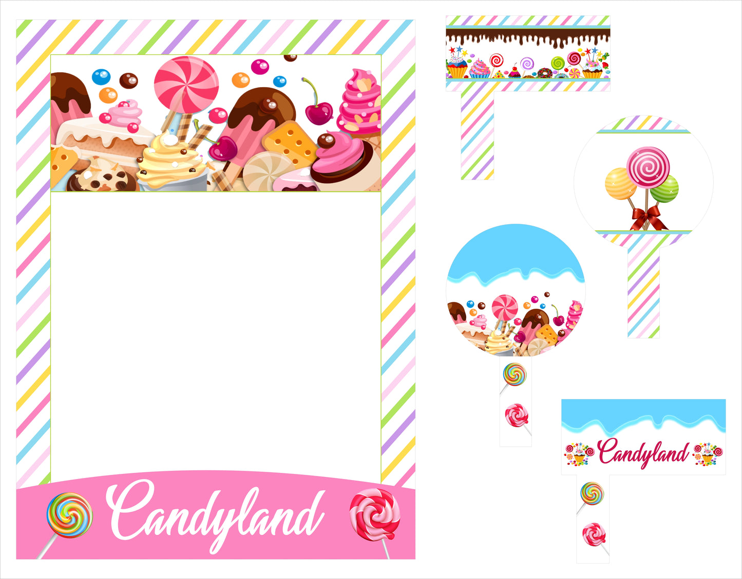 Candy Land Theme Birthday Party Selfie Photo Booth Frame & Props