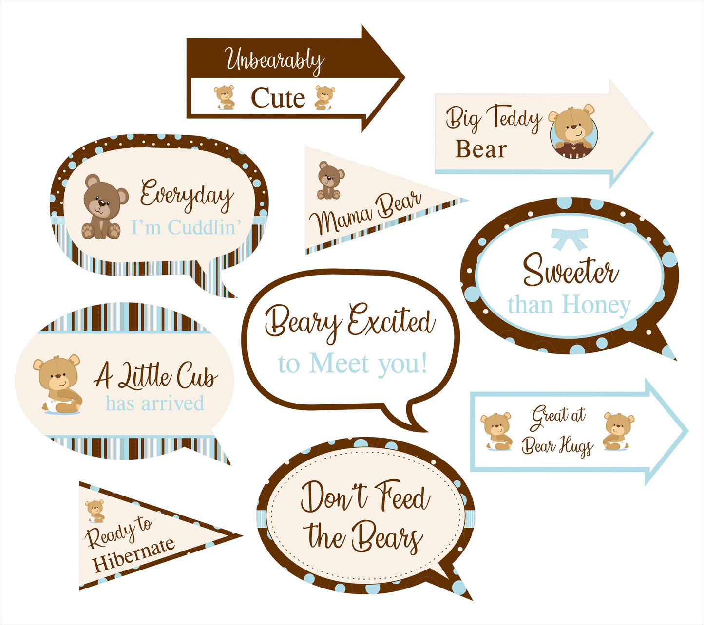 Cute Teddy Theme Welcome Baby Photo Booth Props Kit