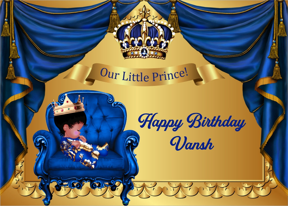 Personalize Crown Prince Birthday Party Backdrop Banner