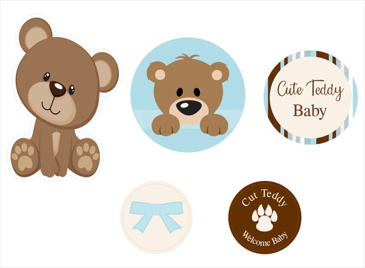Baby Boy Cute Teddy - Cutout Pack For Welcome Baby Boy Decoration - Pack Of 5