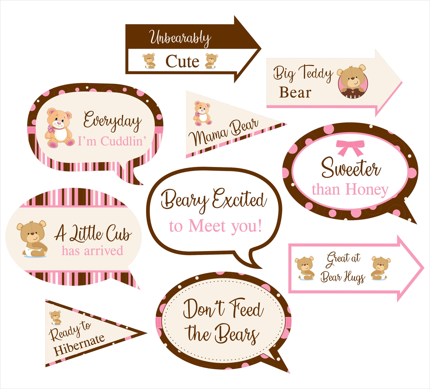Cute Teddy Theme Welcome Baby Girl Photo Booth Props Kit