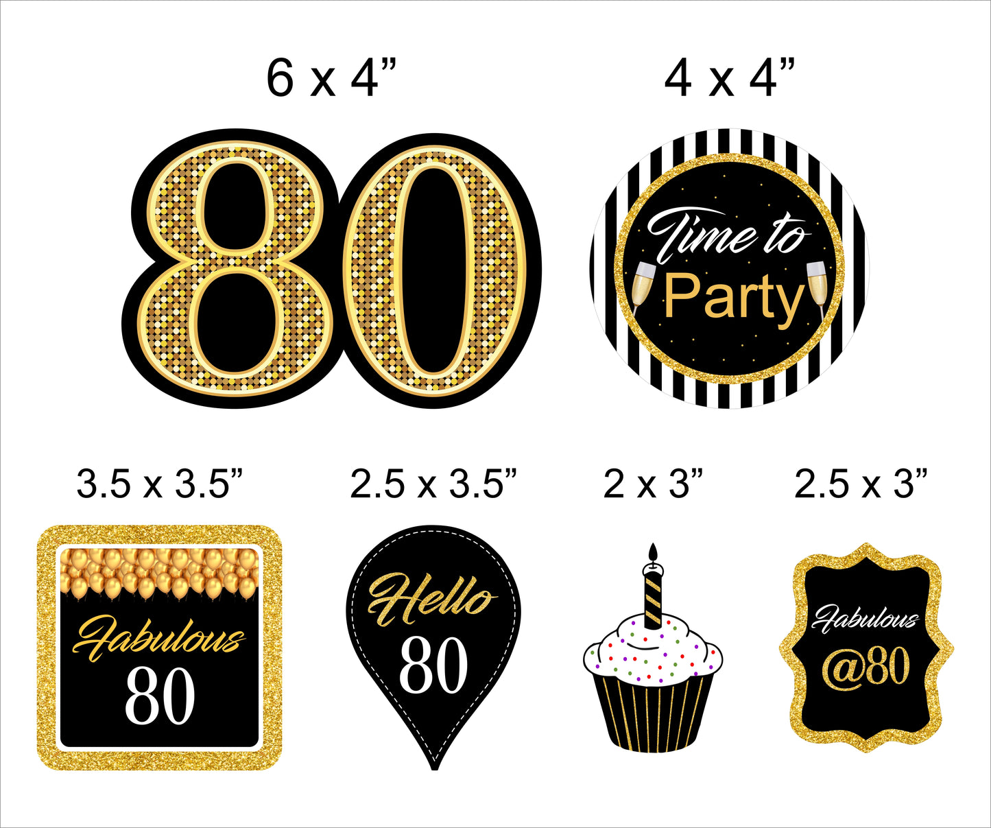 80th Birthday Party Cupcake Toppers for Decoration