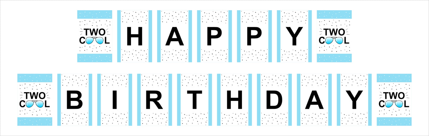 Two Cool Second Birthday Boys Happy Birthday Banner For Decoration