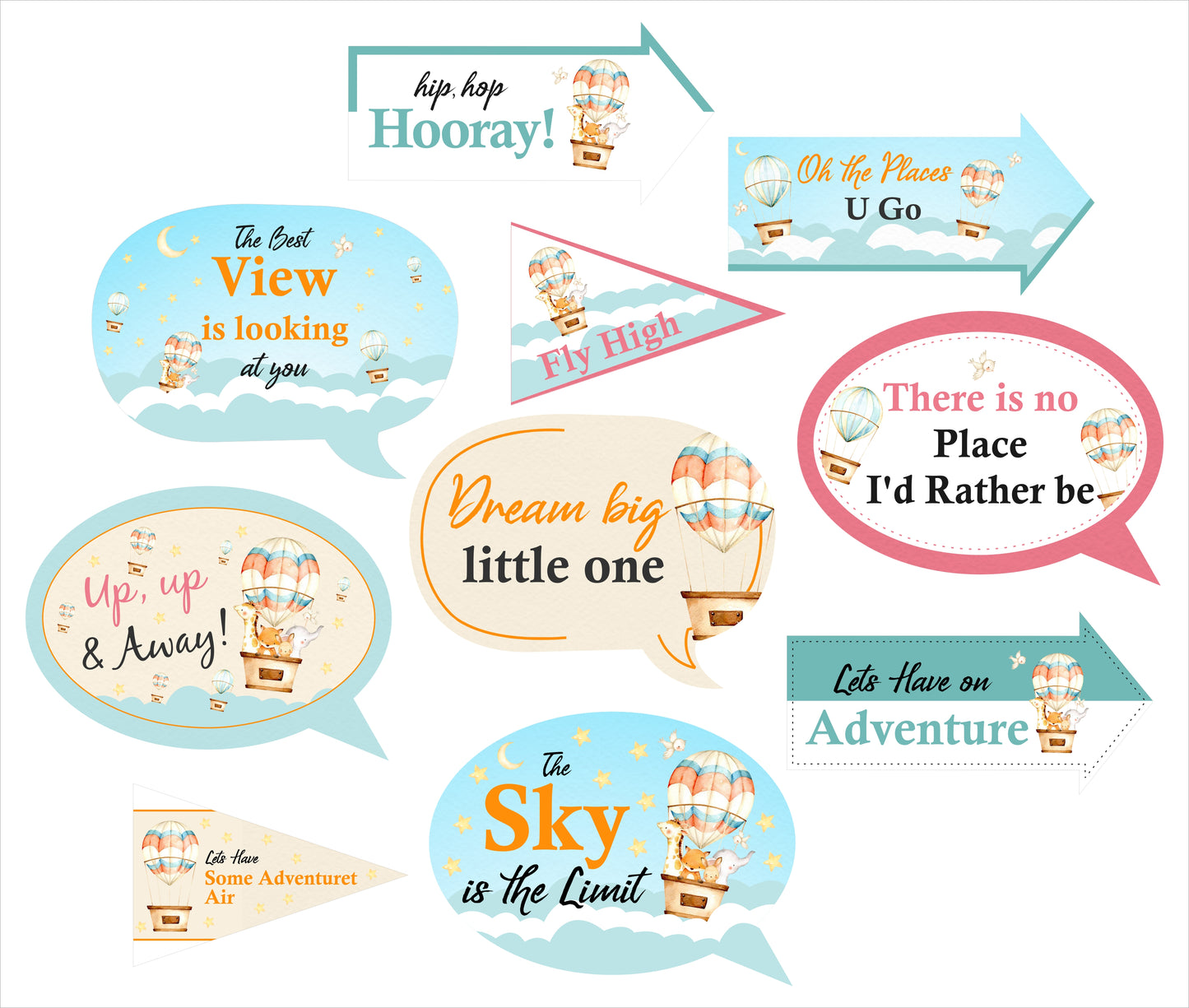 Hot Air Theme Birthday Party Photo Booth Props Kit