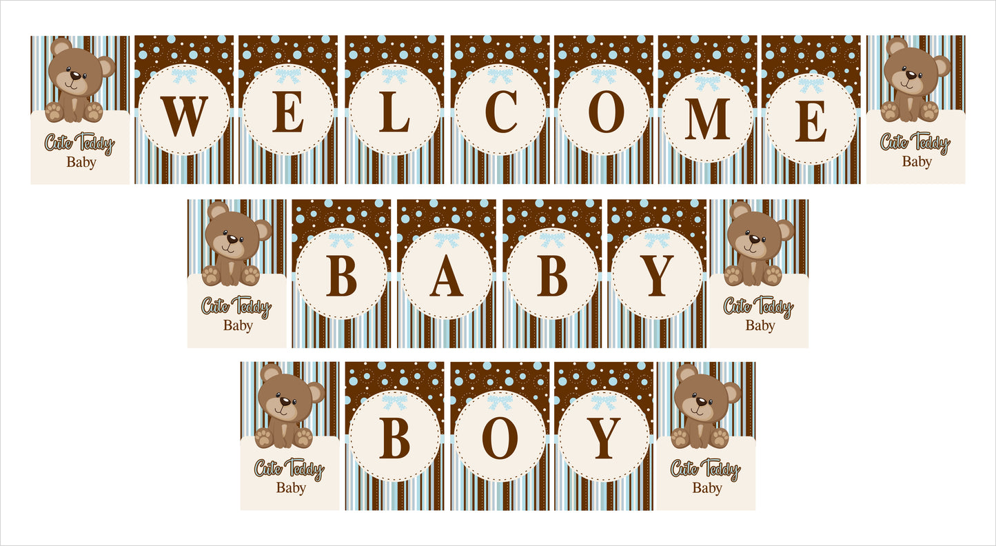 Cute Teddy Theme Welcome Baby Banner for Decoration