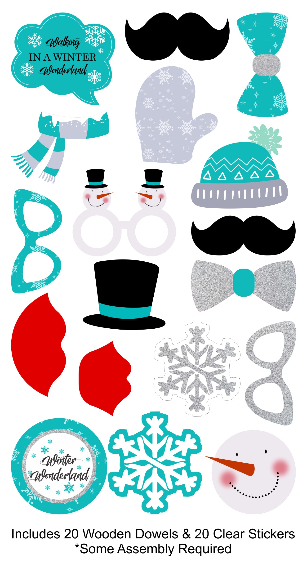 Winter Wonderland Theme Birthday Party Photo Booth Props Kit