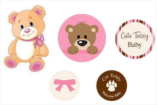 Cute Teddy Theme Welcome Baby Girl Cutouts