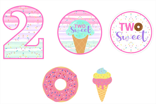 Two Sweet Theme Birthday Party Cake Topper /Cake Decoration Kit