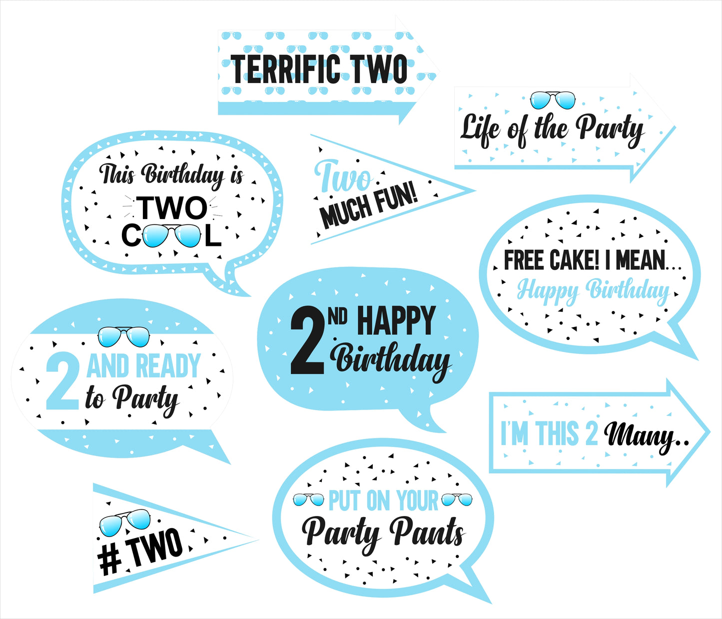 Two Cool Theme Birthday Party Photo Booth Props Kit