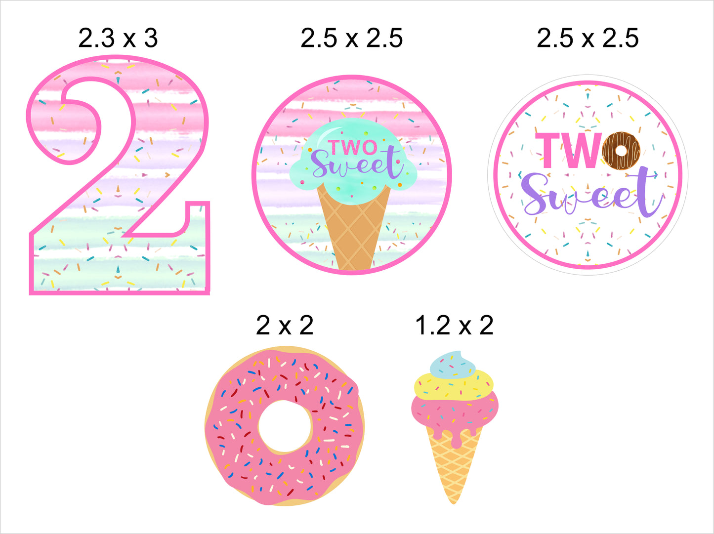 Two Sweet Theme Birthday Party Cake Topper /Cake Decoration Kit