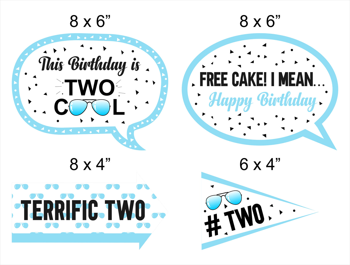 Two Cool Theme Birthday Party Photo Booth Props Kit