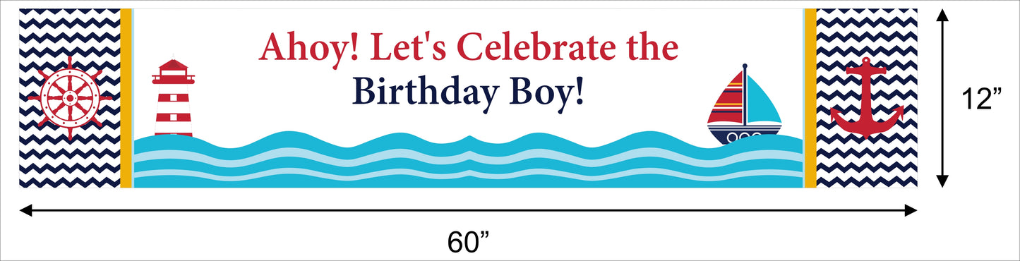 Nautical Ahoy Theme Birthday Long Banner for Decoration