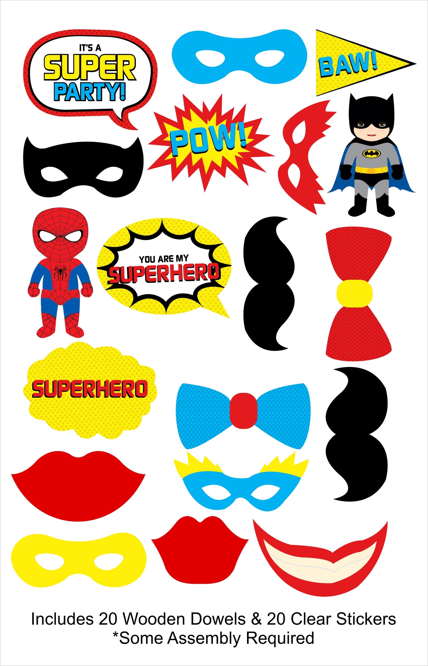 Super Hero Theme Birthday Party Photo Booth Props Kit