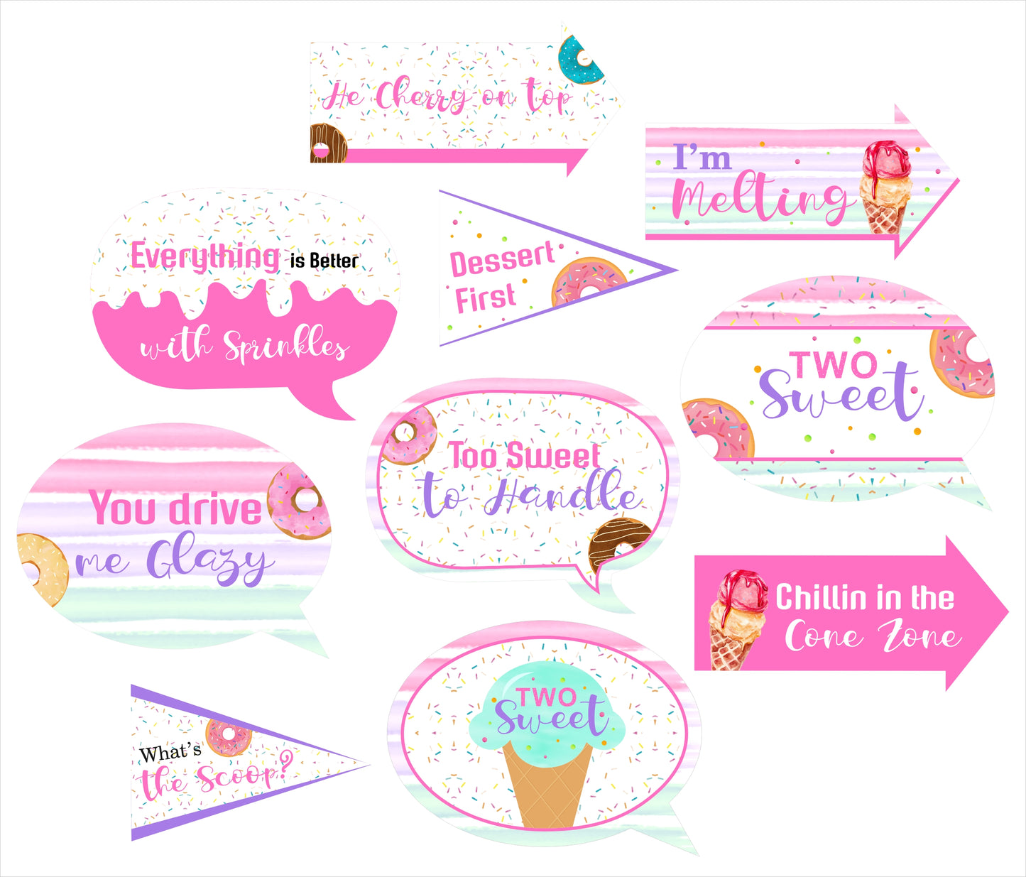Two Sweet Theme Birthday Party Photo Booth Props Kit