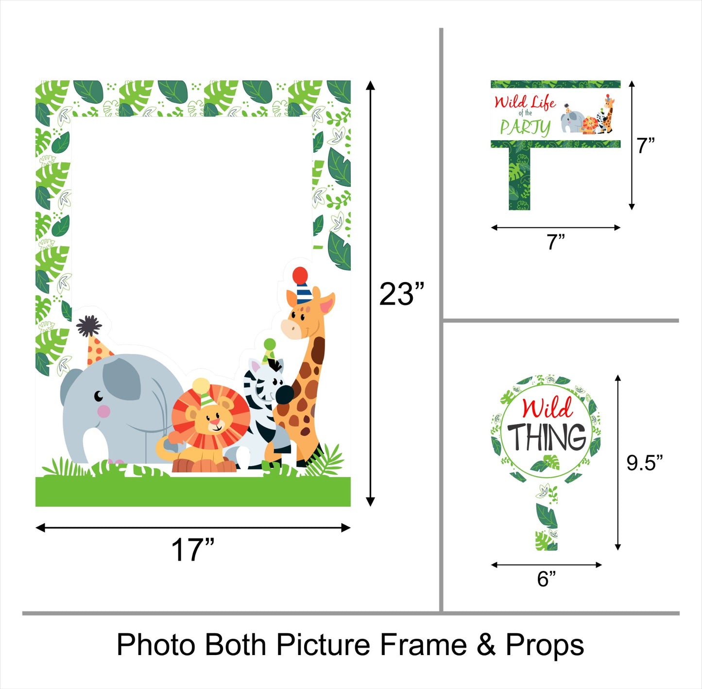 Jungle Theme Birthday Party Selfie Photo Booth Frame & Props