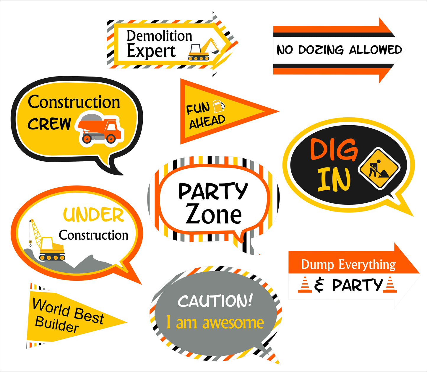 Construction Birthday Party Photo Booth Props Kit