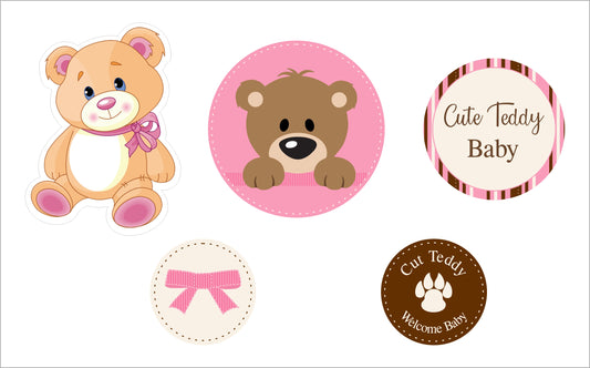 Cute Teddy Theme Welcome Baby Girl Paper Decorative Straws