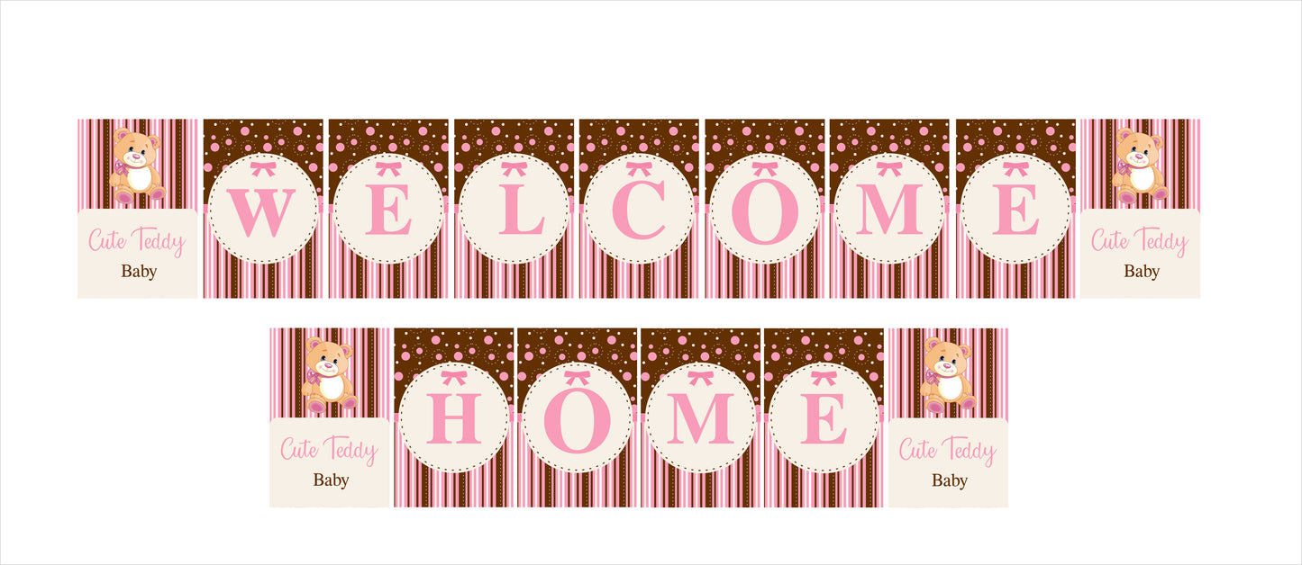 Cute Teddy Theme Welcome Baby Girl Banner for Decoration