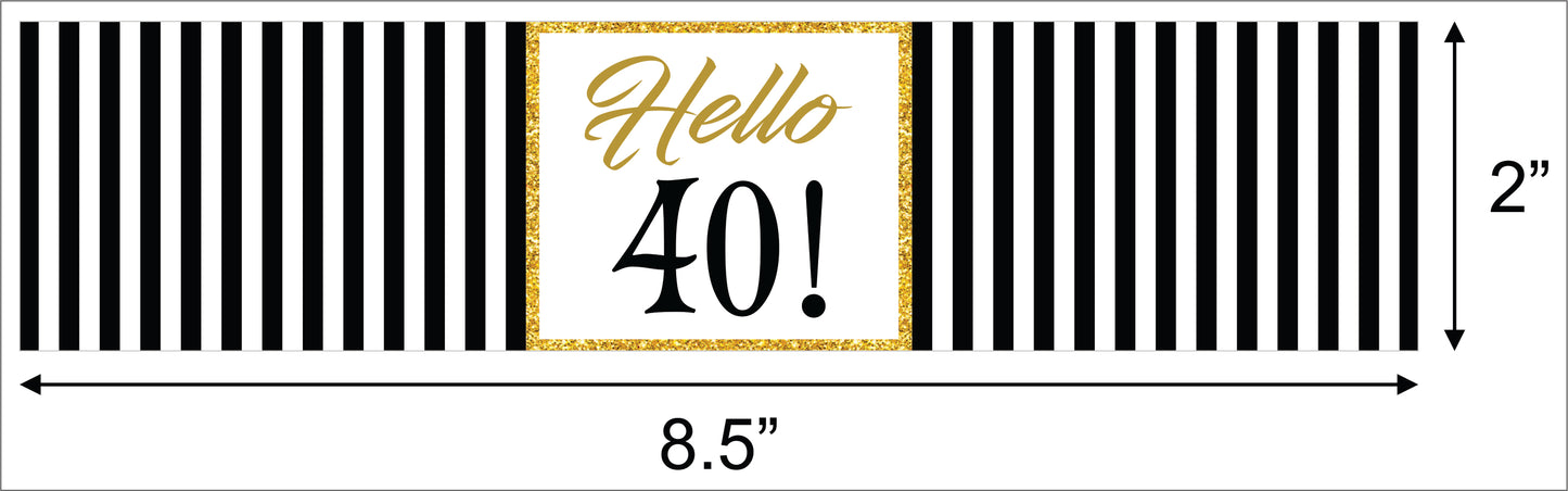 40th Birthday Water Bottle Labels