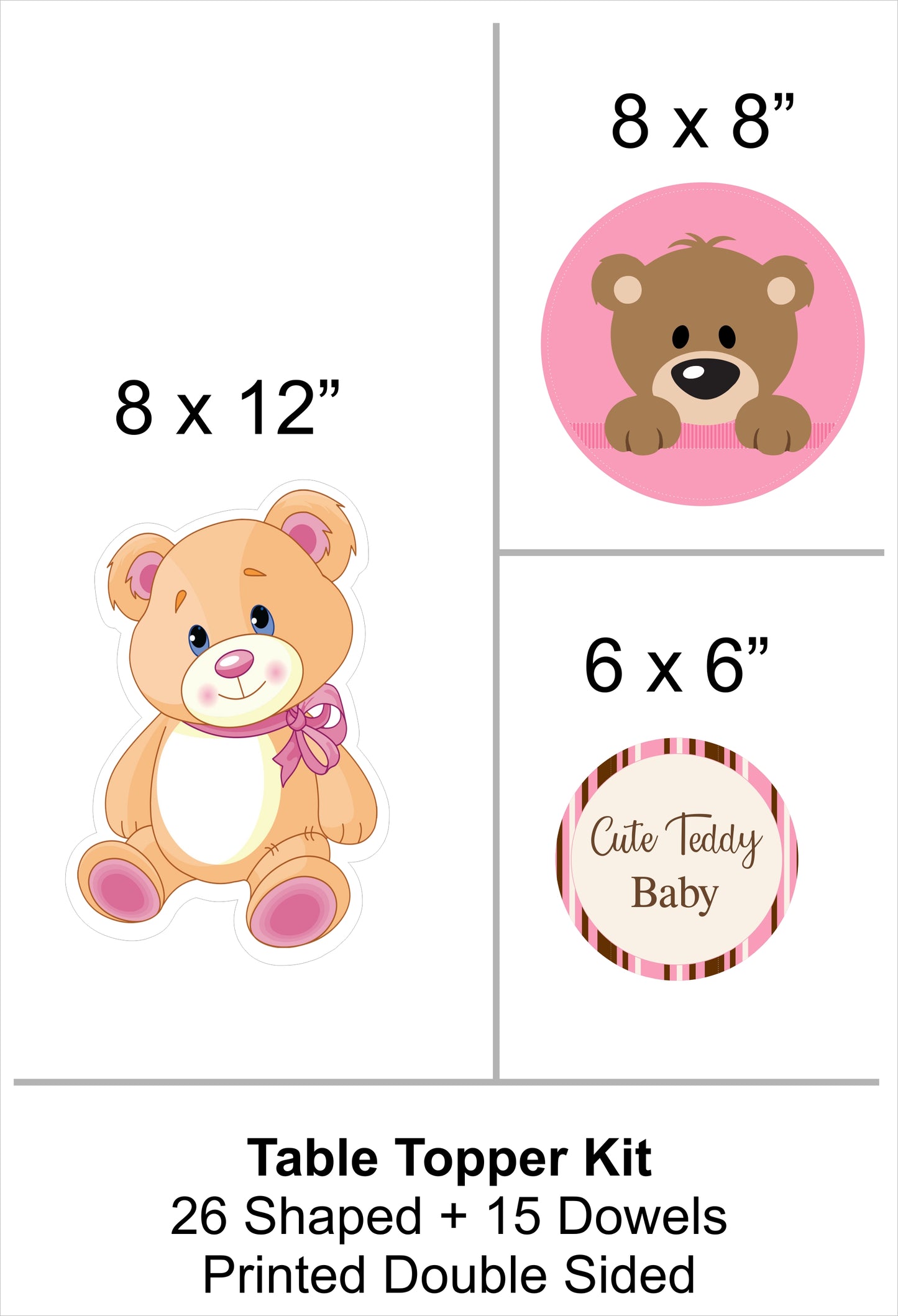 Cute Teddy theme Welcome Baby Girl Table Toppers for Decoration