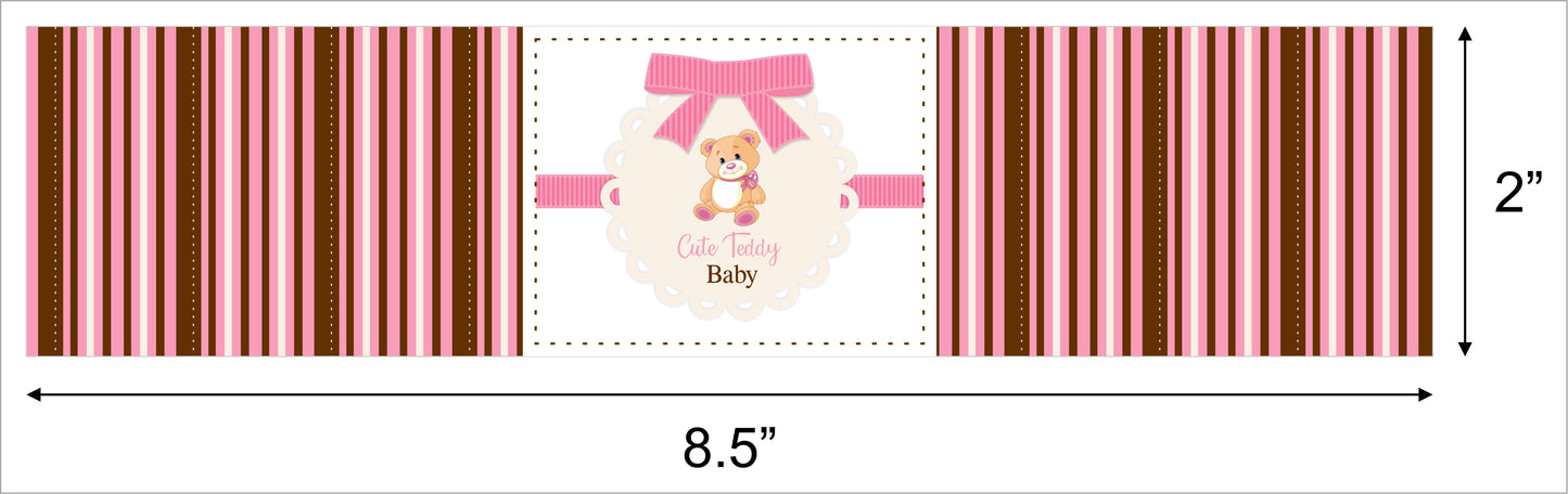 Cute Teddy Welcome Baby Girl Water Bottle Labels