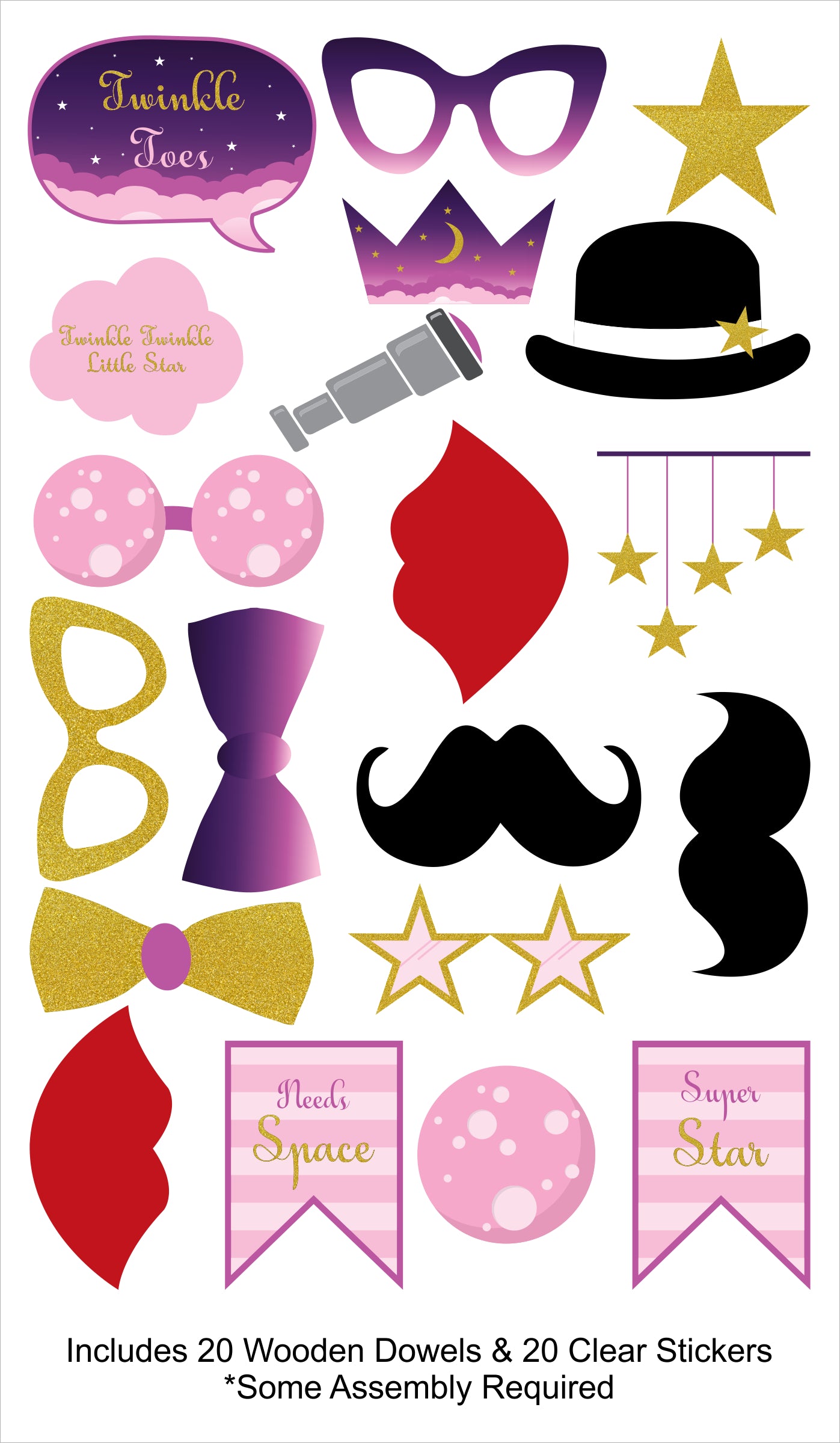 Twinkle Twinkle Little Star Theme Birthday Party Photo Booth Props Kit