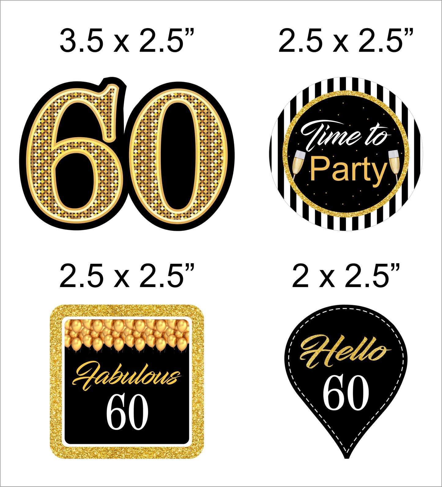 60th Birthday Party Cupcake Toppers for Decoration