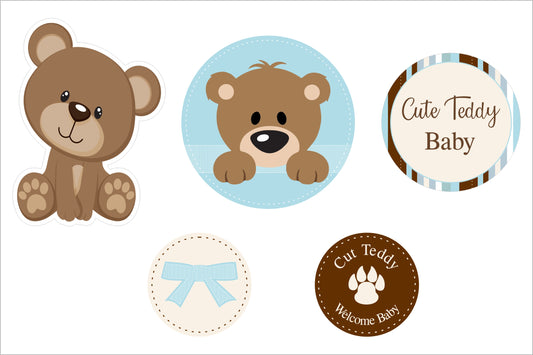 Cute Teddy Theme Welcome Baby Paper Decorative Straws