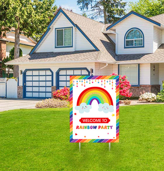 Rainbow Theme Birthday Party Welcome Board