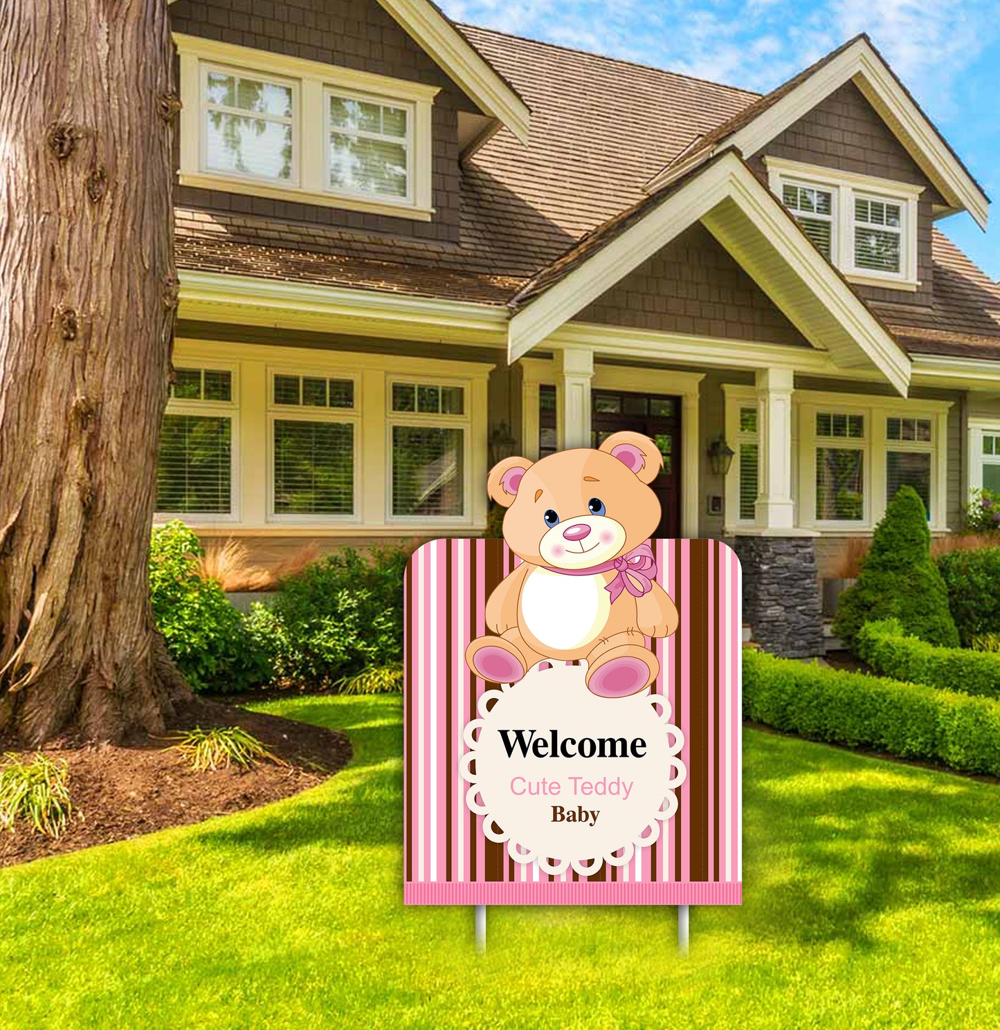 Cute Teddy Theme Welcome Baby Girl Welcome Board
