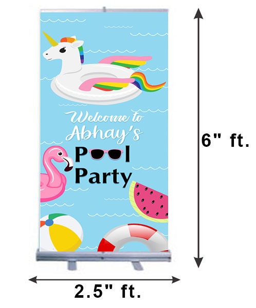 Pool Party Customized Welcome Banner Roll up Standee (with stand)