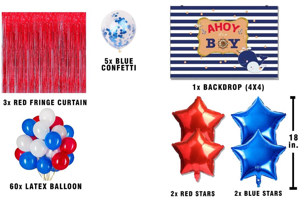 Nautical Ahoy Theme Birthday Party Decoration Kit with Backdrop & Balloons