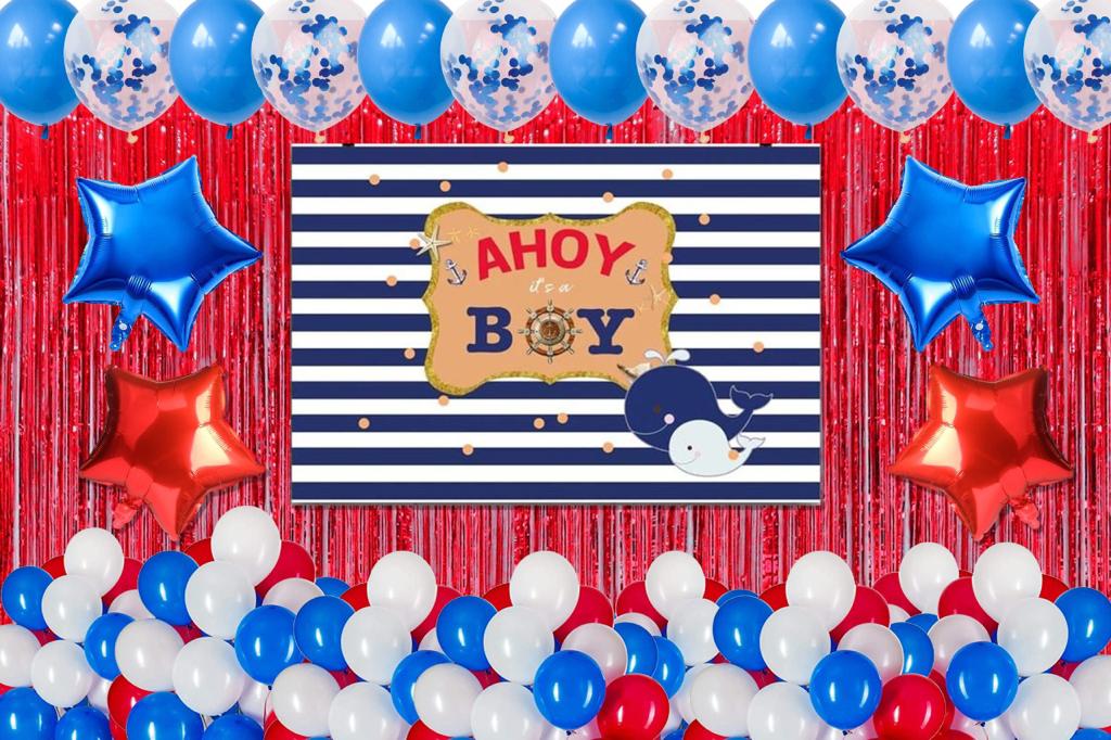 Nautical Ahoy Theme Birthday Party Decoration Kit with Backdrop & Balloons