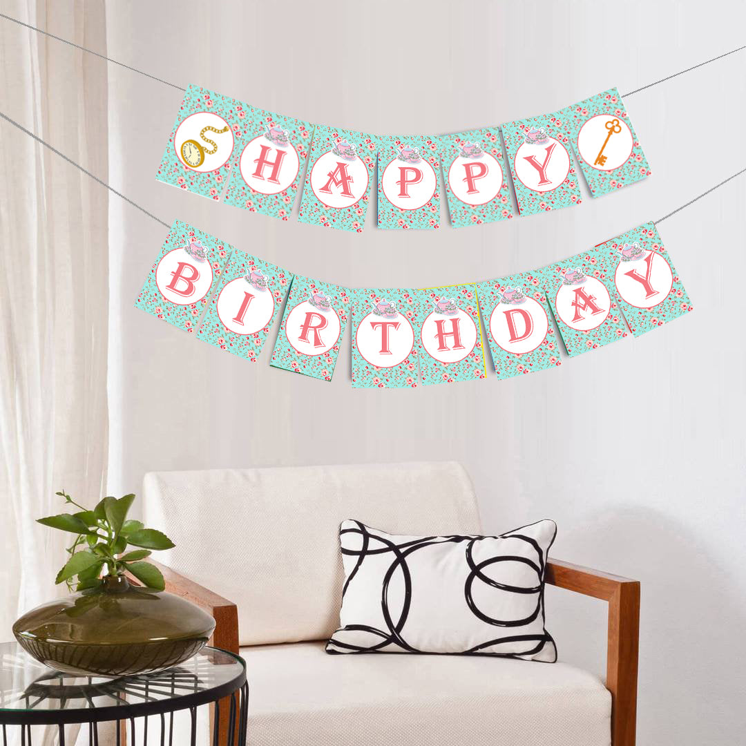 Alice Tea Party Theme Birthday Party Banner for Decoration