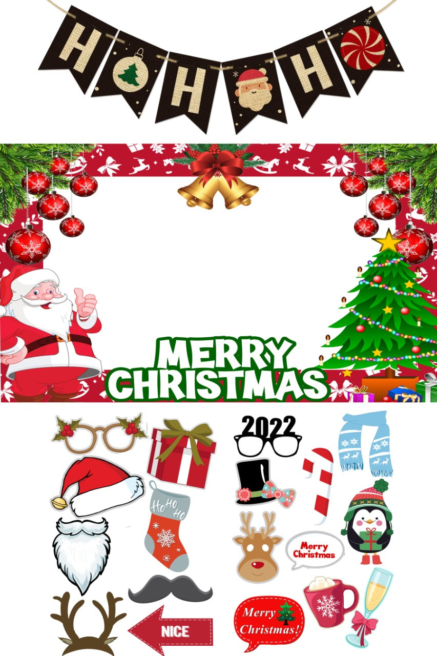 Christmas Decorations Photo Booth Props, Ho Ho Ho Banner and Photo Booth Frame Christmas Decoration Party