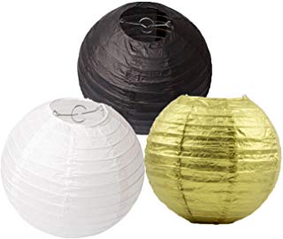 Black, Gold And White Paper Lanterns -12"Inch Great For Milestone Birthday Parties ,Anniversary Parties