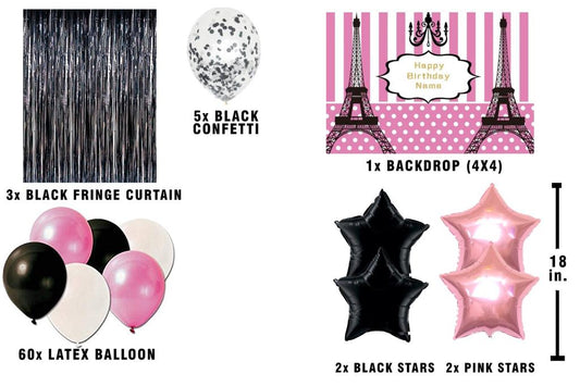 Oh La La Paris Theme Birthday Complete Party Kit with Backdrop & Decorations