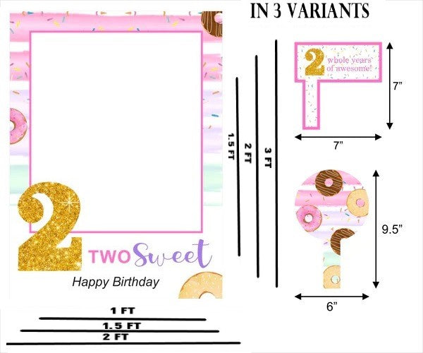 Two Sweet Theme Birthday Party Selfie Photo Booth Frame & Props