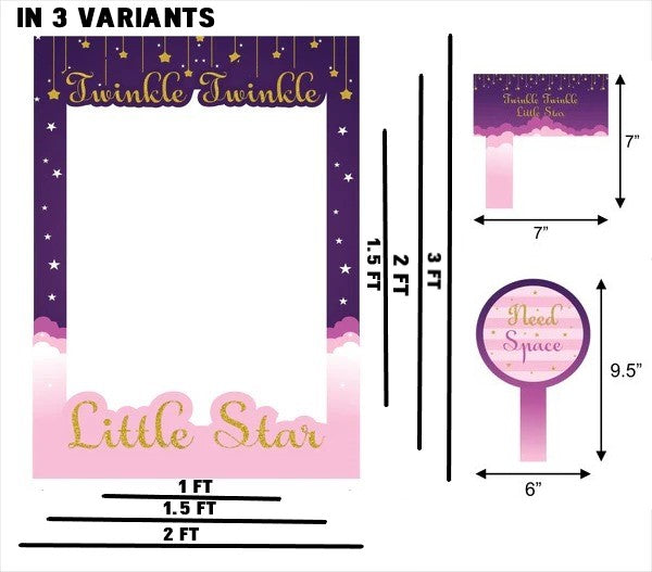 Twinkle Twinkle Little Star Girls Theme Birthday Party Selfie Photo Booth Frame & Props